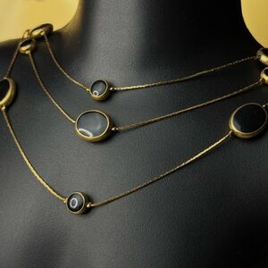 Three Strand Gold Toned Necklace W/ Black Accents Layered 27’